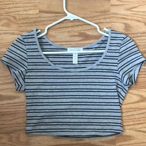 Grey and Black Striped Crop Top - Fits Tight